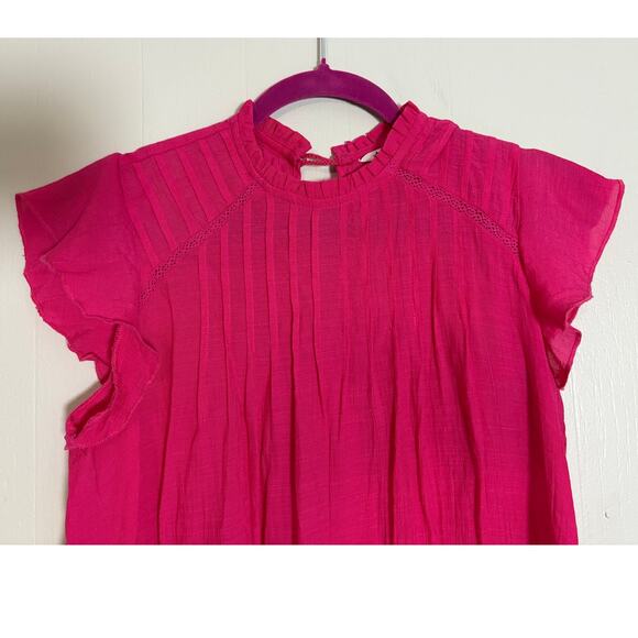 Nanette Lepore Small Cap Sleeve Pintuck Button Ruffle Neck Closure Blouse - Picture 3 of 6